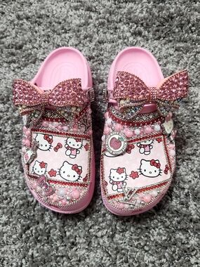 Custom Hello Kitty Pink Sparkle Platform Crocs with Bow